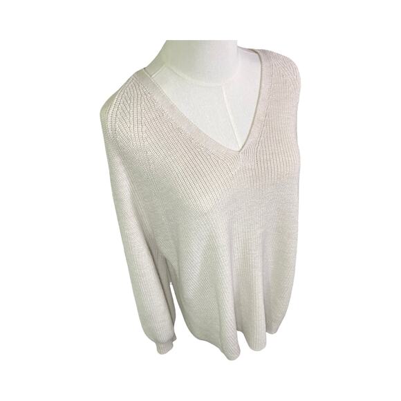 Athleta XL Merino Wool Blend Sweater V-Neck Knit Pullover Beige Tan Lightweight - Picture 8 of 8